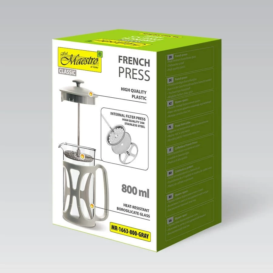 French press Maestro MR-1663, 800 ml, Gri