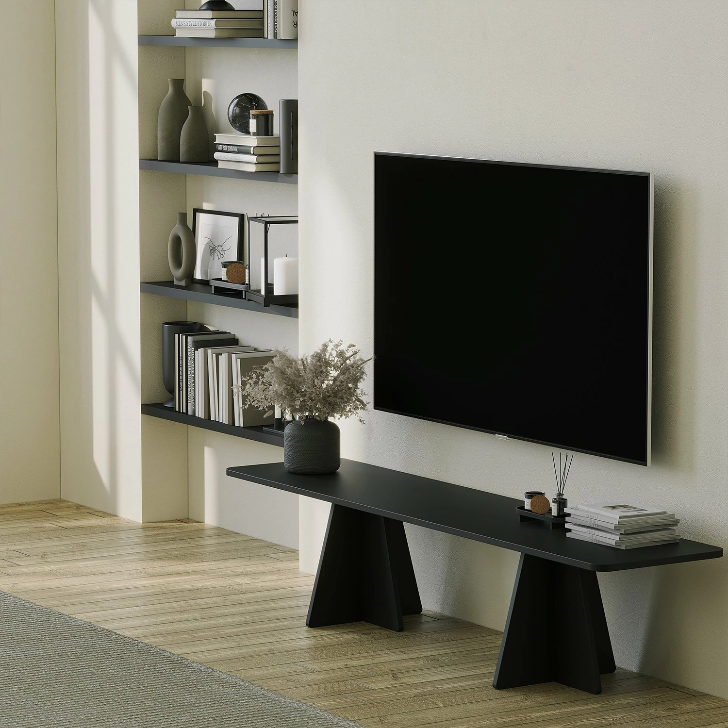 Komodë TV Hanah Home, kërpudhë - e zezë
