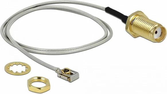 Kabllo antene DeLOCK RP-SMA femër (bulkhead) në MHF I LK, 20 cm, 50Ω, gri/zezë