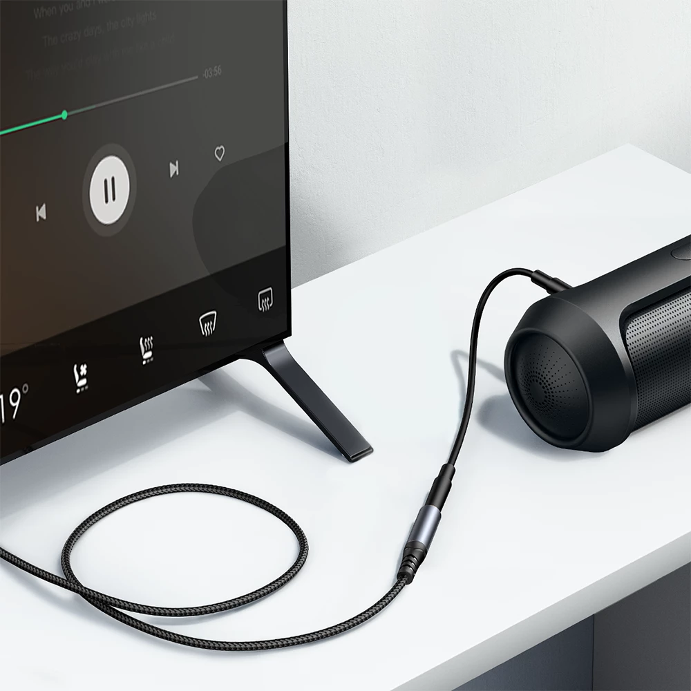 Kabllo audio AUX Joyroom SY-A09, 1.2m, mini jack 3.5mm mashkull-femër, e zezë