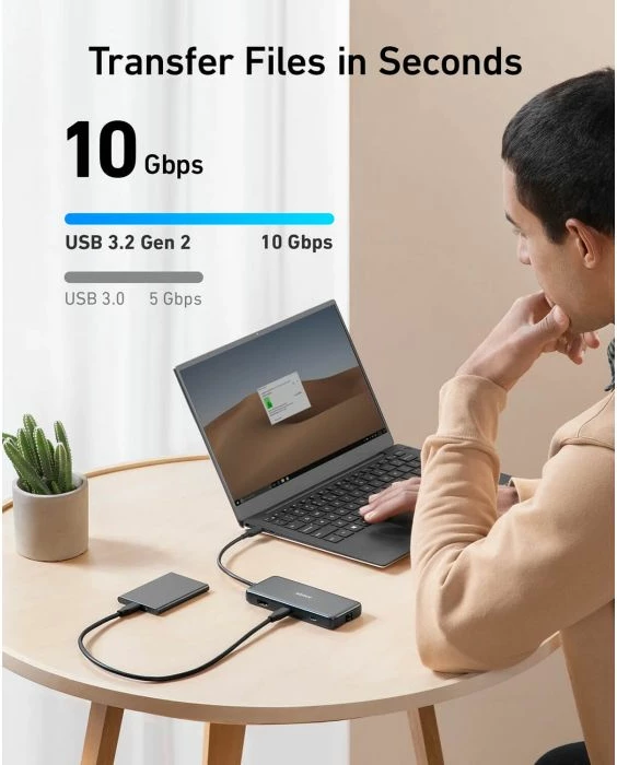 Hub USB-C Anker 555 (A83830A2), 8-në-1, HDMI 4K, 100W PD, 10Gb/s, SD/microSD, gri e errët