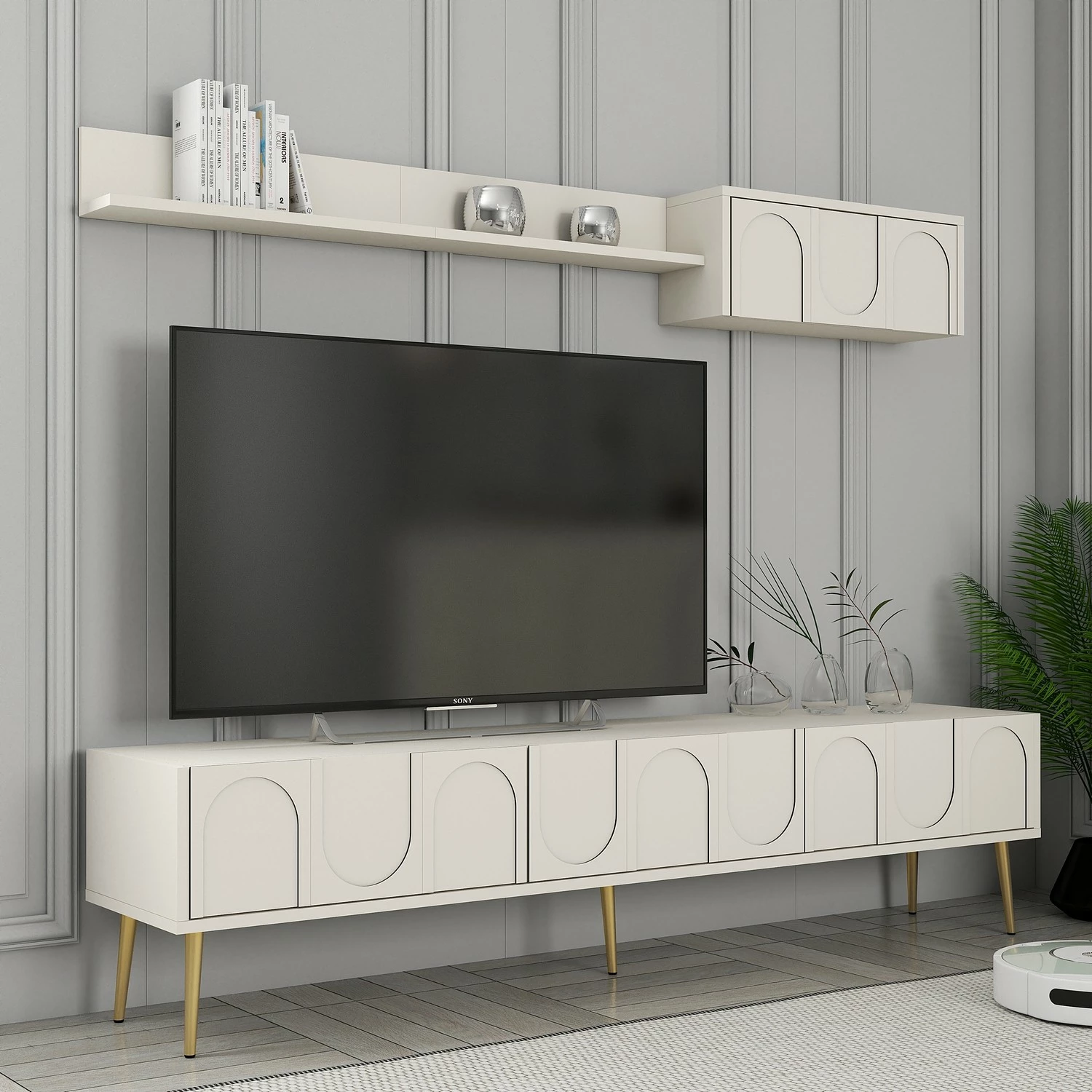 Njësi TV Skye Decor, Lyon 2, krem dhe ari