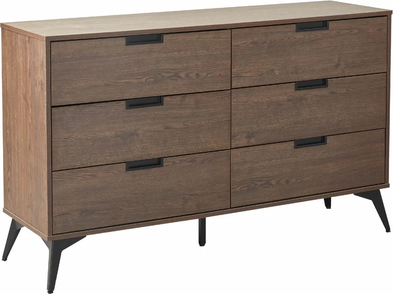 Komodë Nuez me 6 sirtarë, ngjyrë arre, 137x39x83