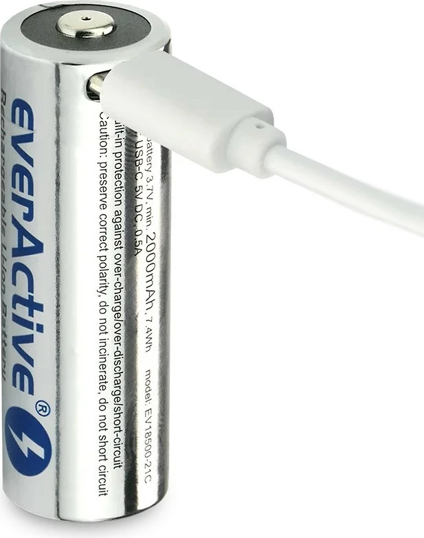 Bateri e rikarikueshme everActive 18500 Li-ion 3.7V, 2100 mAh, USB-C, Silver