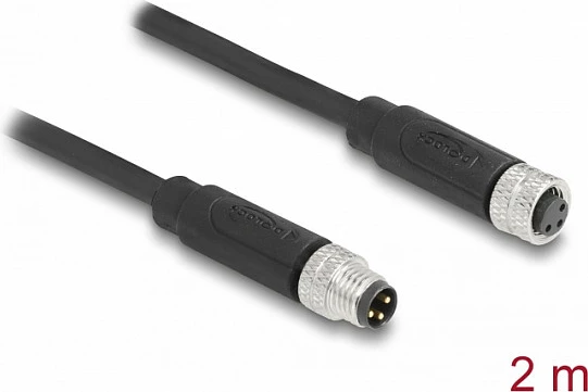 Kabllo DeLOCK M8 A-coded 3 Pin, mashkull-femër, 2 m, e zezë