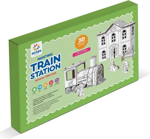 Set kreativ për ngjyrosje dhe ndërtim Arnas Toys - Stacioni i trenit 3D