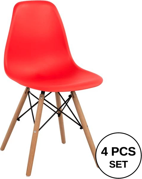 Karrige me këmbë druri dhe sedilje Twist PP e kuqe FH8460.04 46x50x82 cm, set prej 4 copë