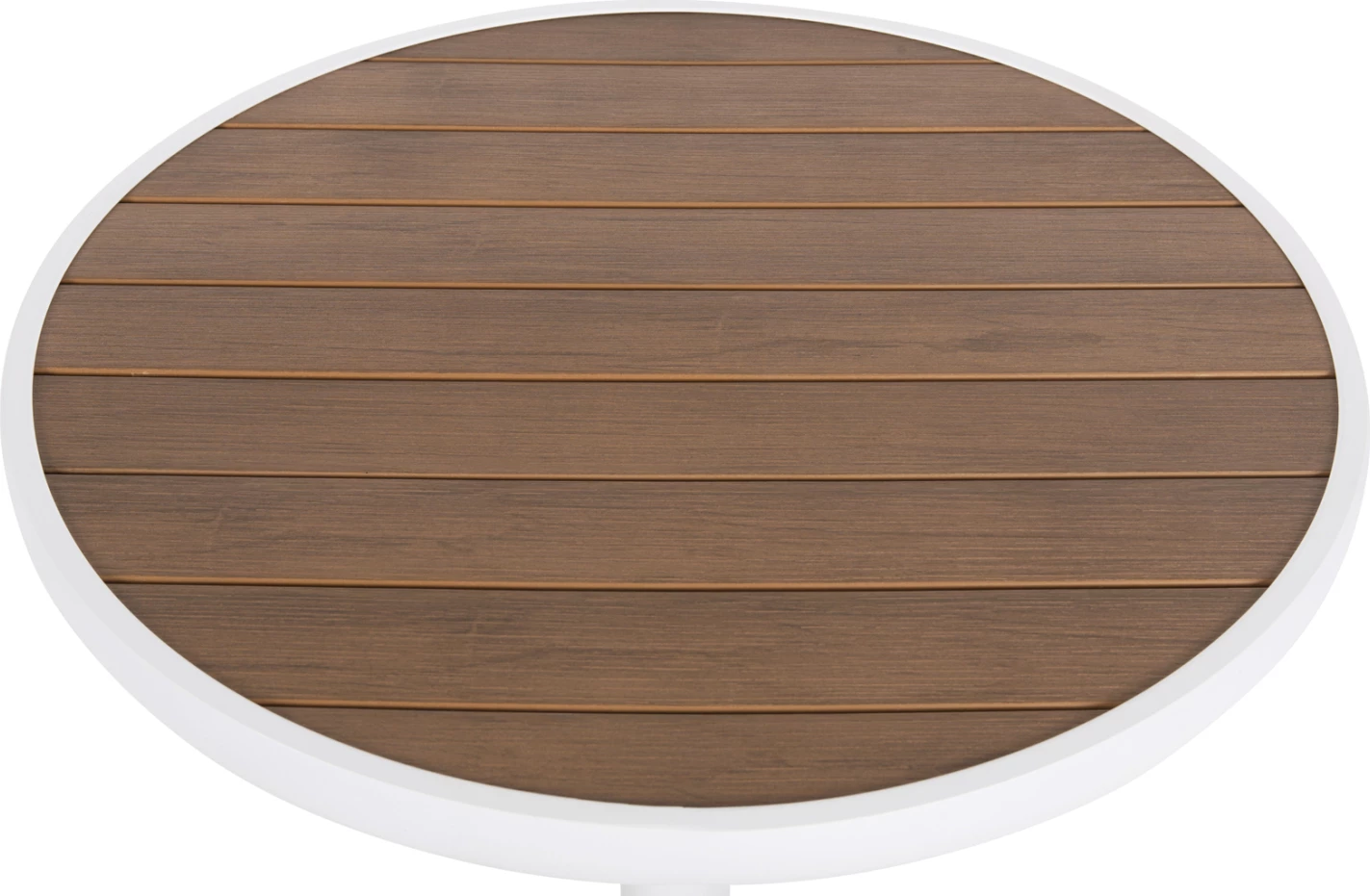 Tavolinë e rrumbullakët alumini ALEXA FH6086.02, sipërfaqe polywood ngjyrë natyrale, Φ60x73H cm