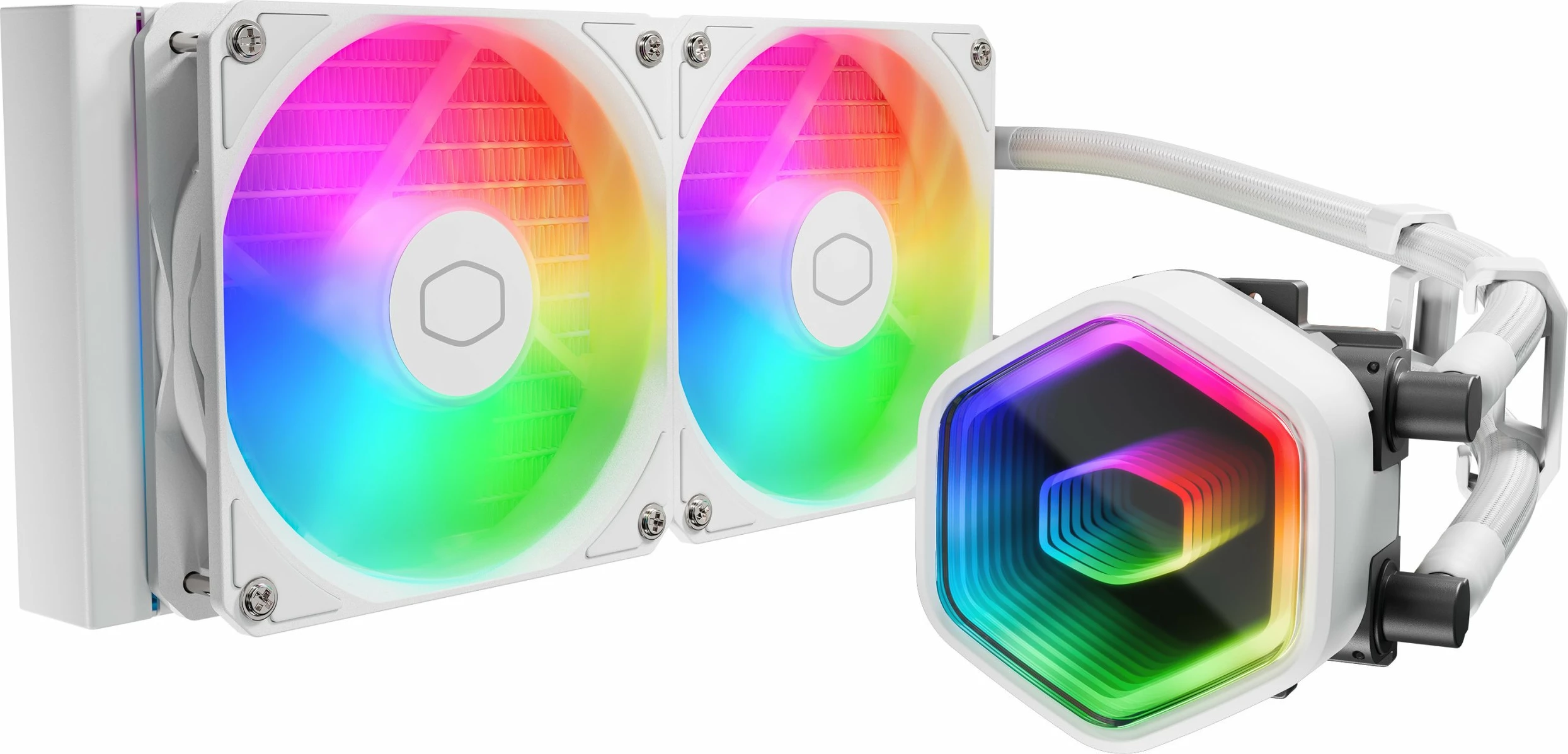 Ftohës me ujë Cooler Master MasterLiquid 240 Core II ARGB 240mm, 2x120mm (MLW-D24M-A18PA-RW), bardhë