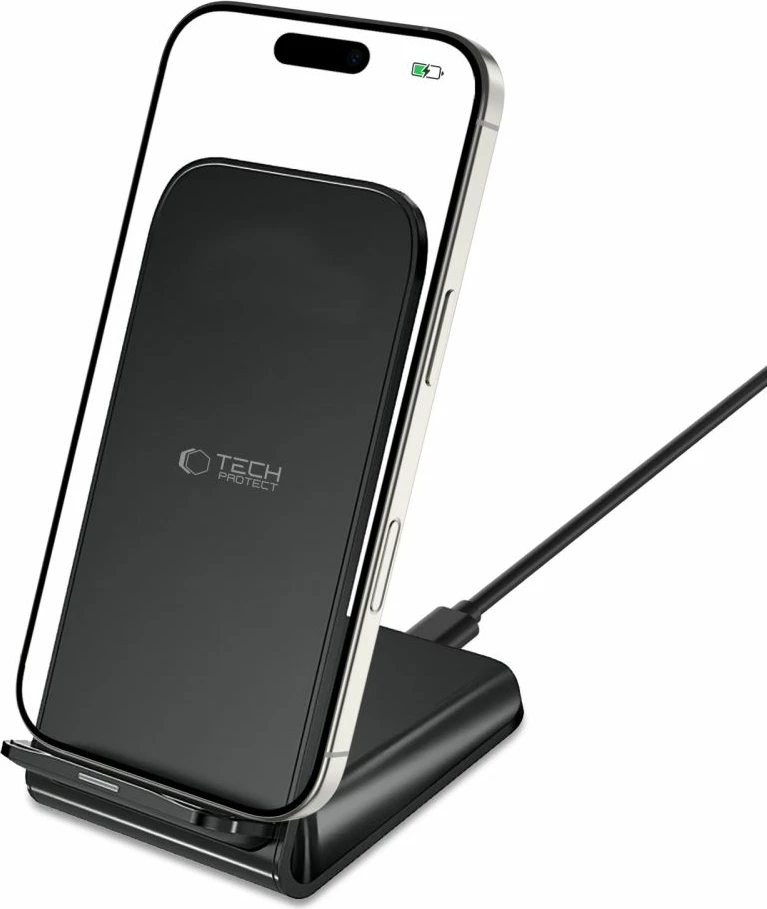 Karikues pa tela me stand, Tech-Protect QI15W-S2, 15W, USB-C, me kabllo USB-A/USB-C 50cm, zi