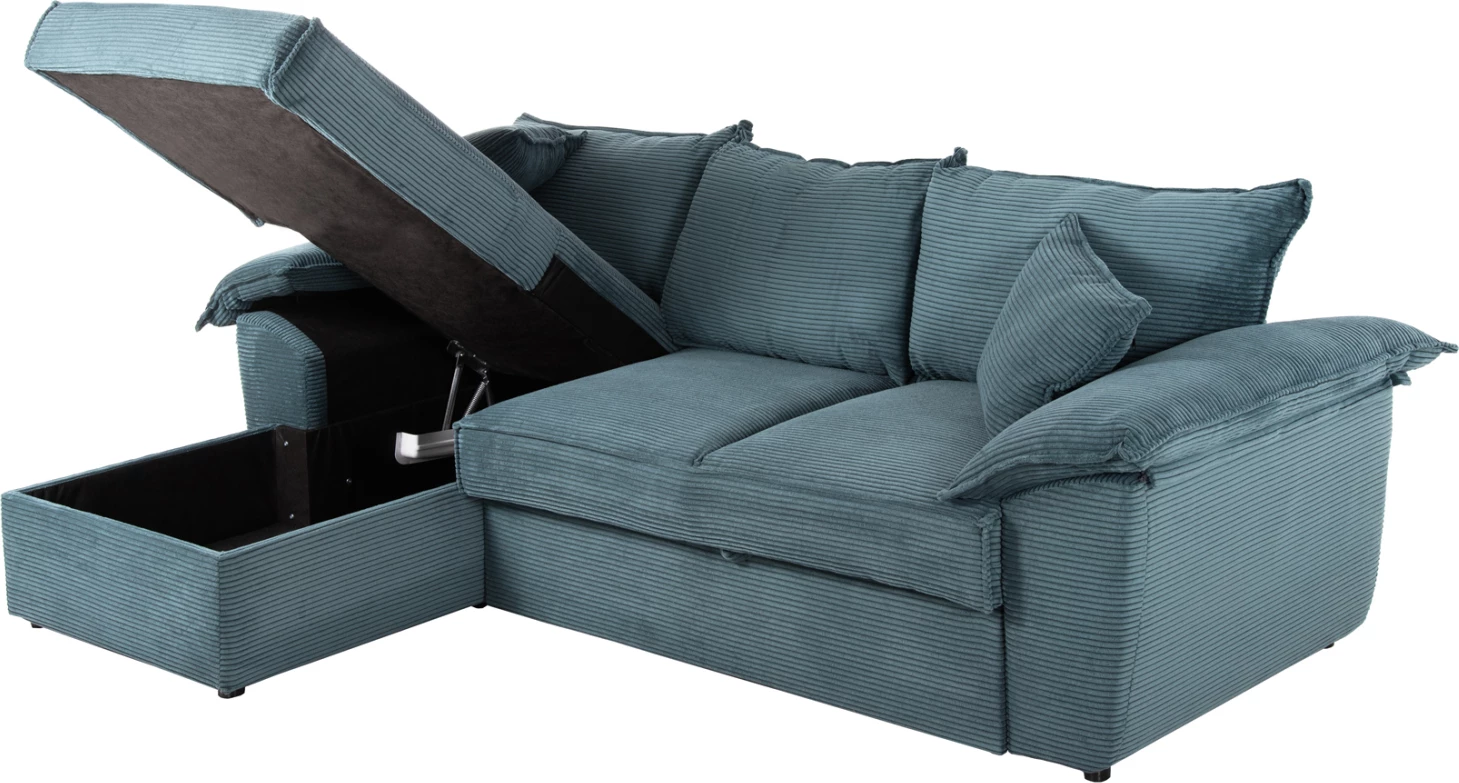 Divan-krevat qoshe (majtas) me hapsirë magazinimi ALDO FH3276.03L pëlhurë jeshile petrol 256x91-159x87H cm