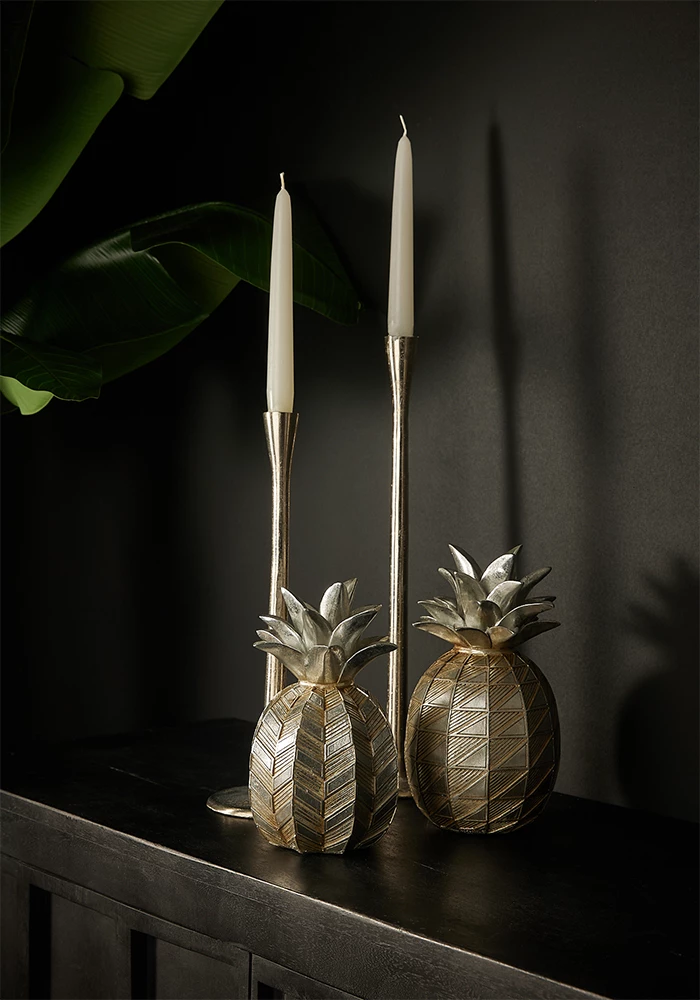 Dekor ananas, polirezine, ngjyrë argjendi, 14x14x24cm