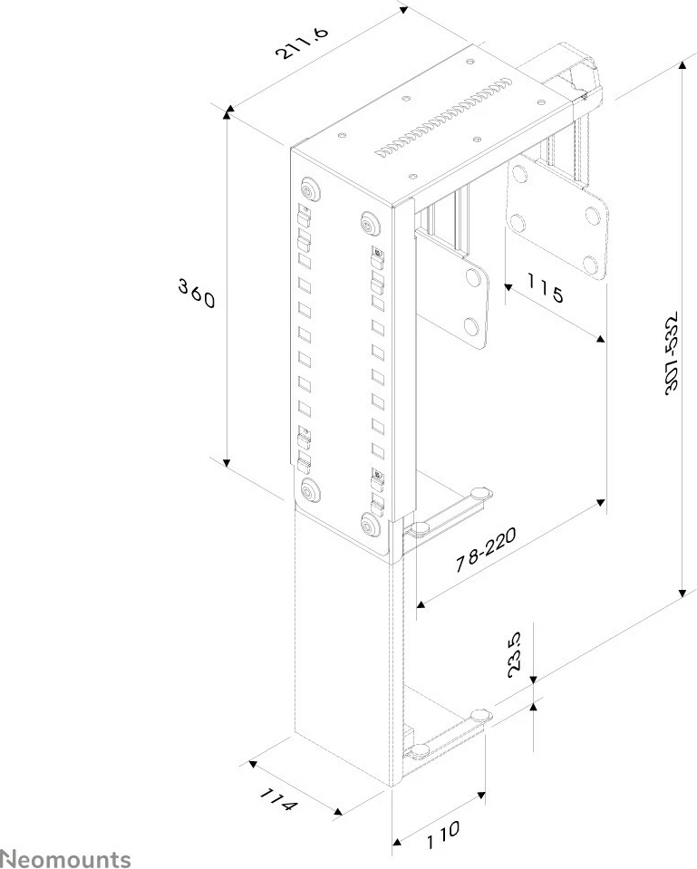 Mbajtëse CPU Neomounts Newstar CPU-D100SILVER, montim në tavolinë, çelik, argjend