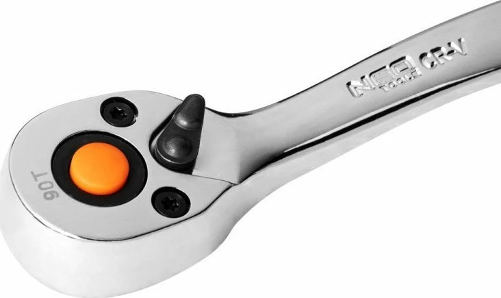 Set veglash NEO 10-060, 86 copë, 1/2" & 1/4" ratchet, kasetë plastike, zi/portokalli