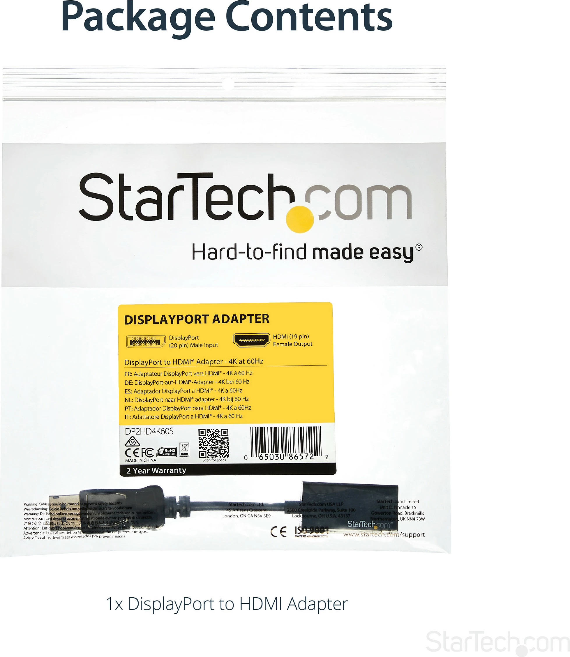 Adapter DisplayPort në HDMI StarTech DP2HD4K60S, 4K 60Hz, aktiv, 0.215 m, i zi