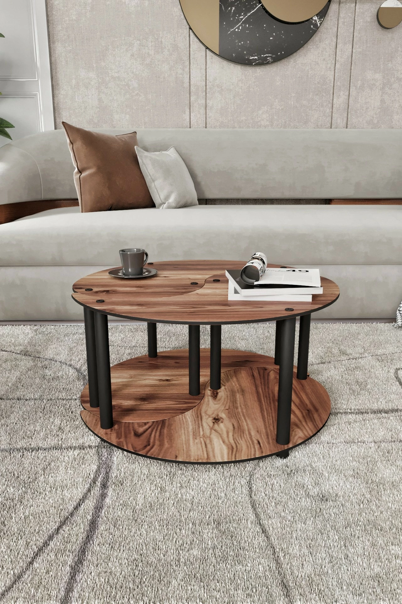 Set tavolinash kafeje Skye Decor, Yin Yang 2 copë, ngjyrë arre
