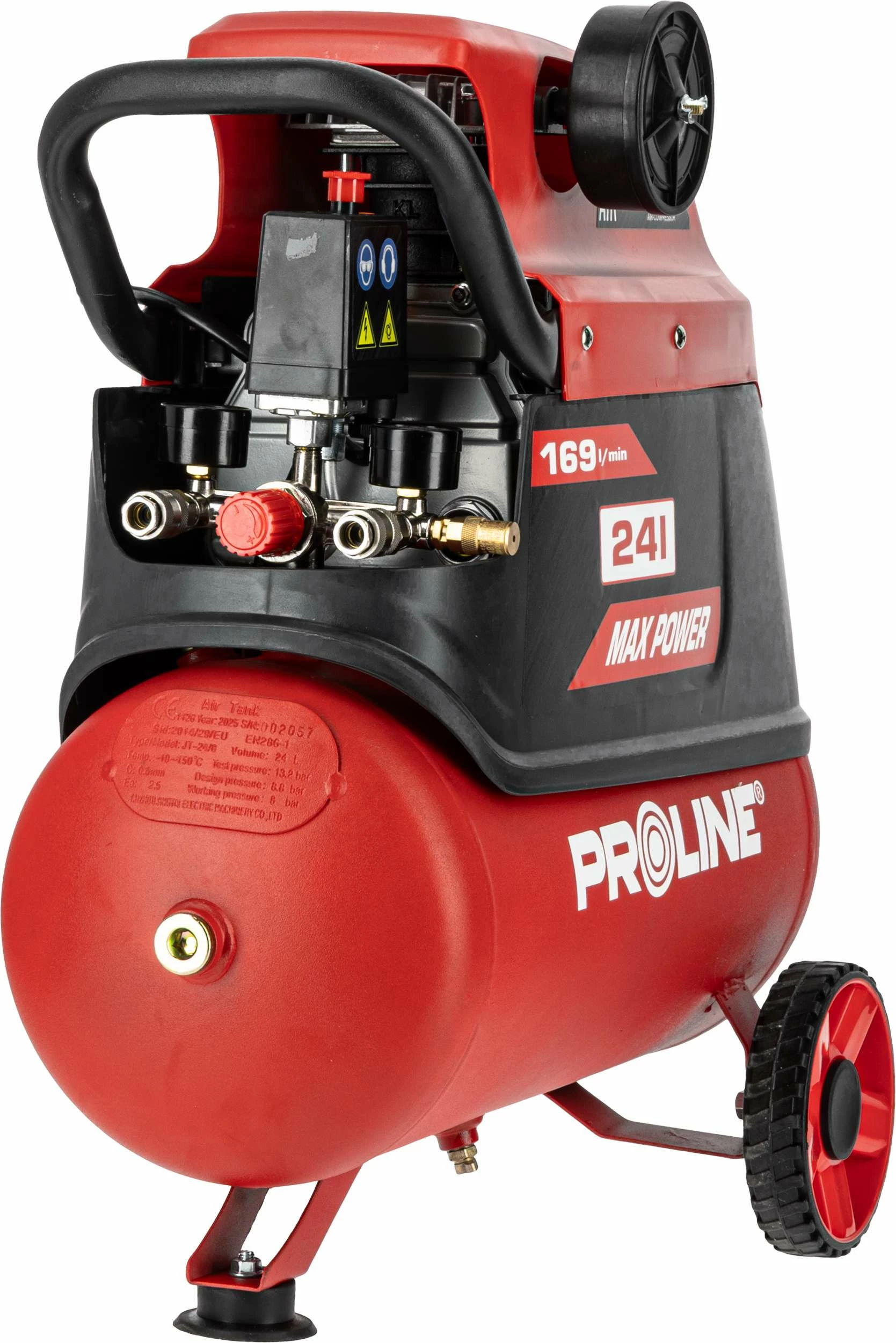 Kompresor ajri me vaj PROLINE P200001 24L 1500W/2HP 8 bar 169 l/min, set me aksesorë