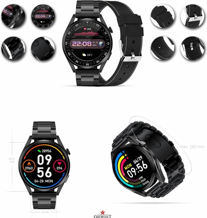 Smartwatch Giewont për meshkuj, i zi