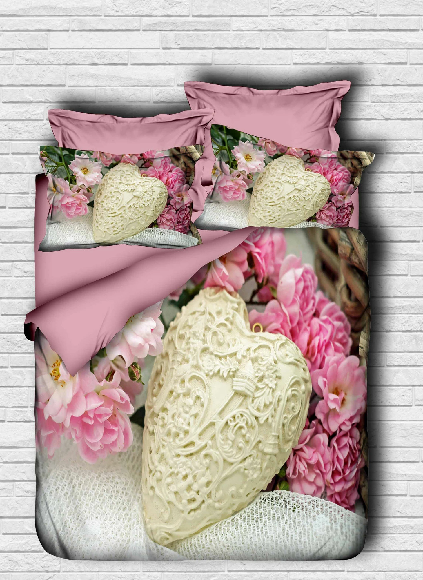 Set mbulesë për jorgan king size, ngjyrë rozë dhe e bardhë, L'essentiel, 127