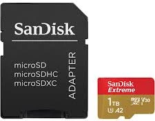 Kartelë memorje microSDXC SanDisk Extreme SDSQXAV-1T00-GN6MA 1 TB UHS-I A2 U3 V30, me adapter SD, e kuqe/ari