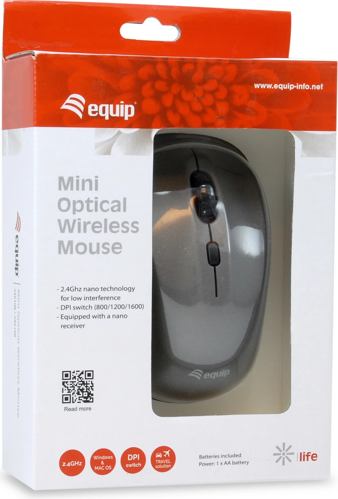 Maus wireless Equip Mini, optik, 1600 DPI, gri