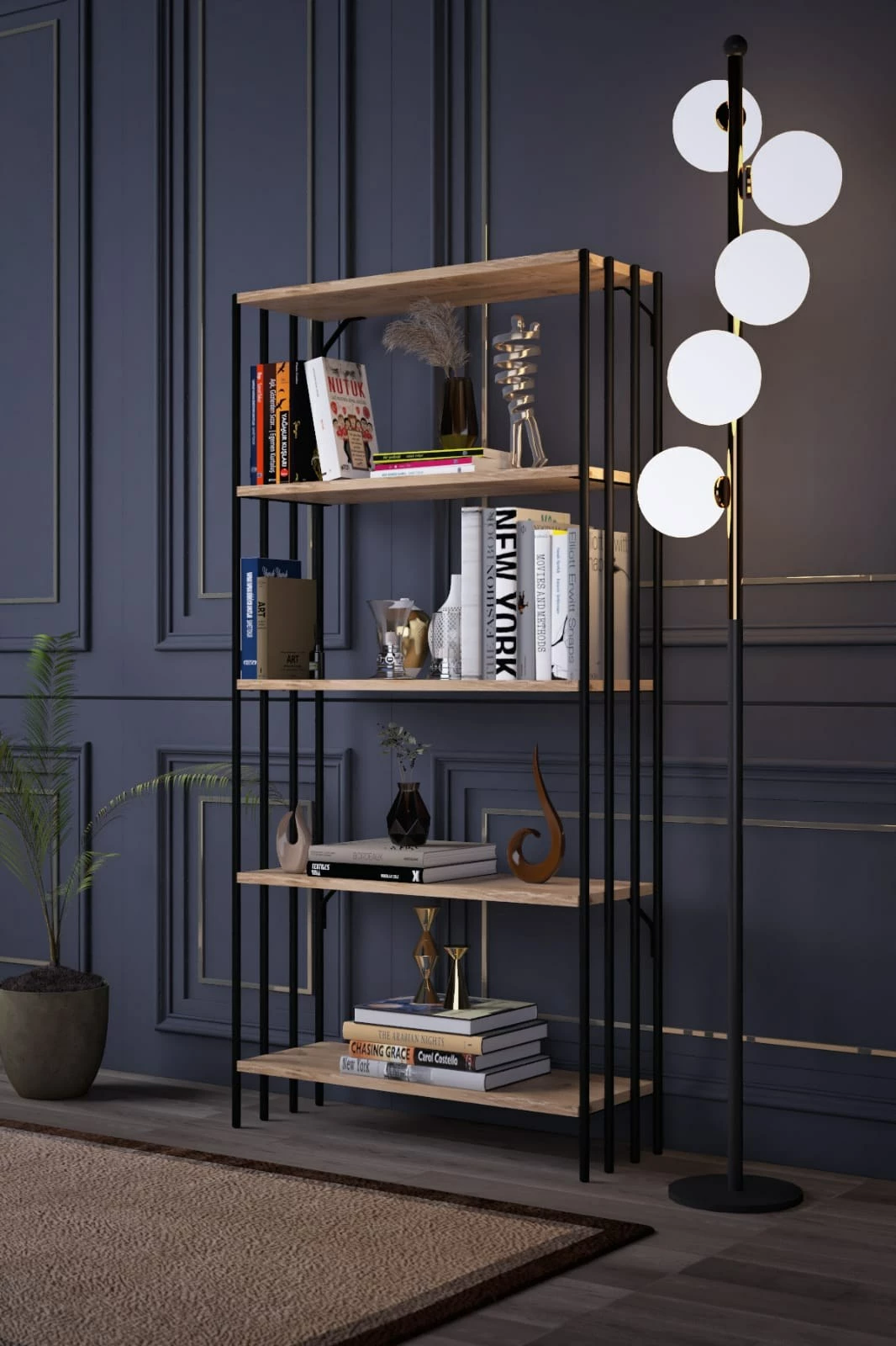 Raft librash Hanah Home, Verona, ngjyrë e zezë dhe Atlantic Pine