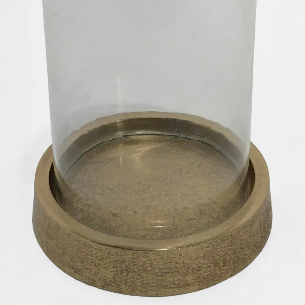 Mbajtës tealight, alumin dhe xham, ngjyrë ari, 16x16x22 cm