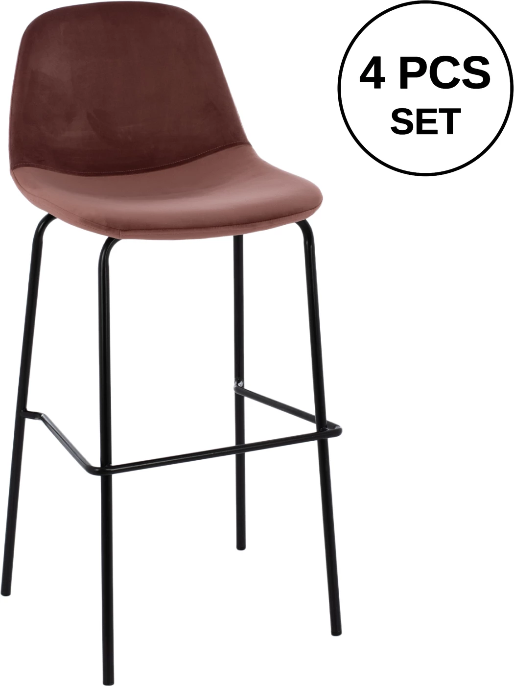 Karrige për bar Vincent, kadife ngjyrë rozë e pluhurosur dhe kornizë metali, FH8579.12, 56.5x47x106 cm, set prej 4 copash