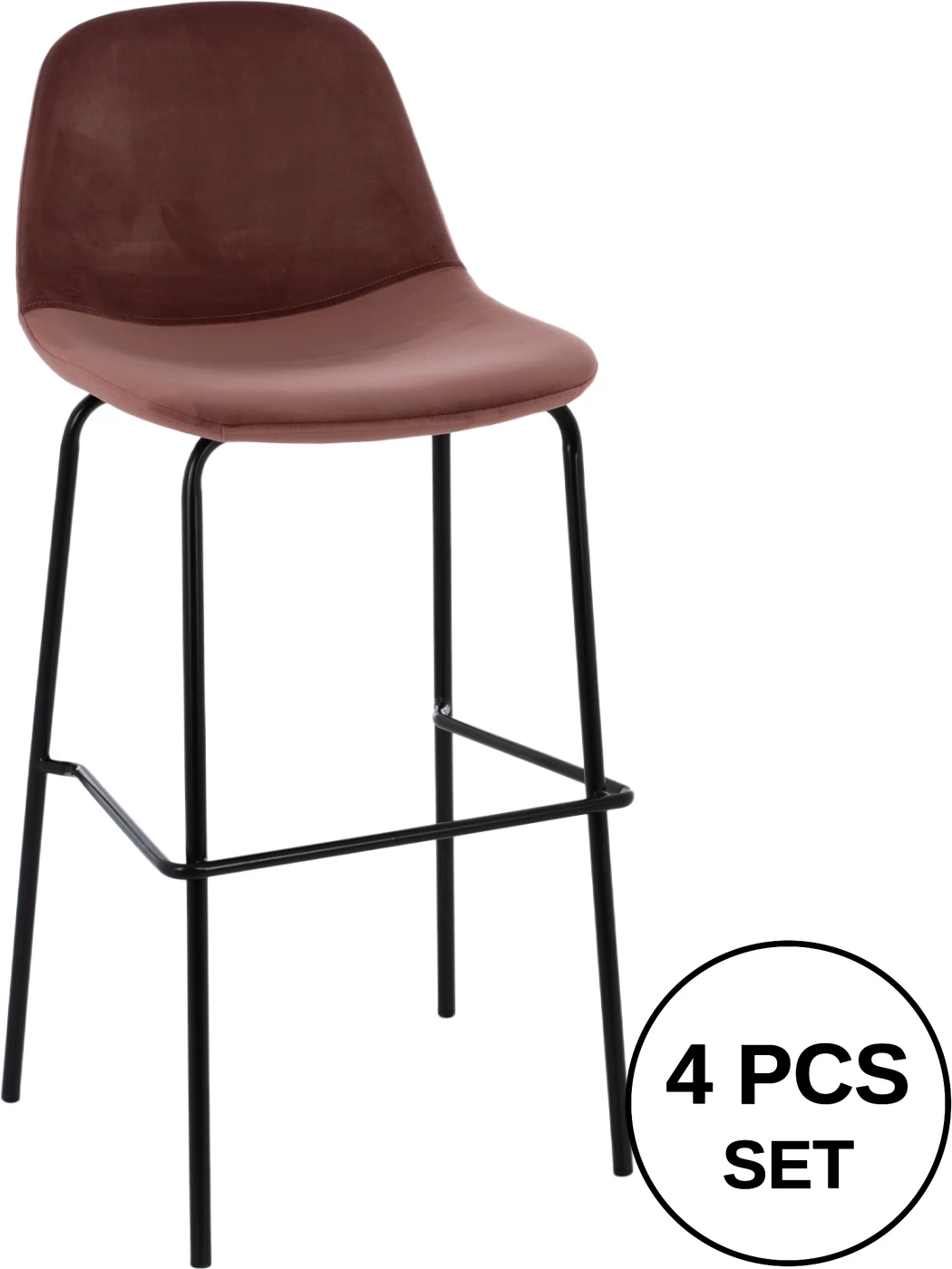 Karrige për bar Vincent, kadife ngjyrë rozë e pluhurosur dhe kornizë metali, FH8579.12, 56.5x47x106 cm, set prej 4 copash