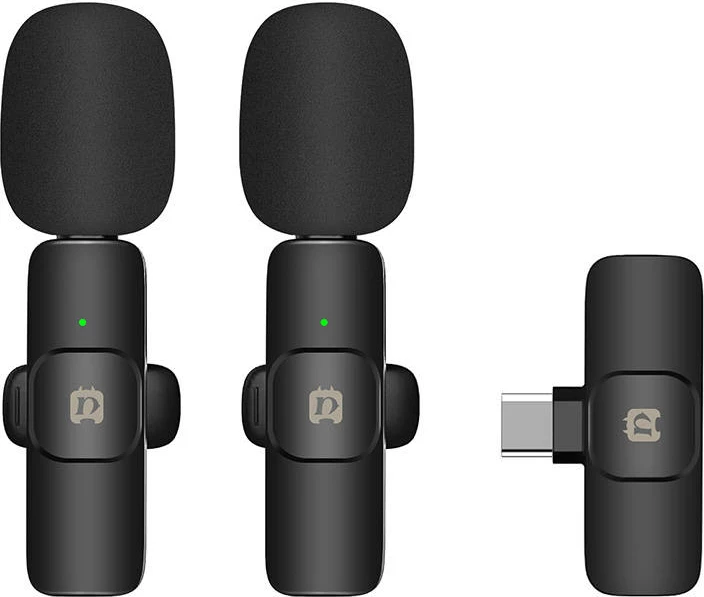 Mikrofon lavalier wireless Puluz PU3151B me USB-C, i zi, set prej 2 copë