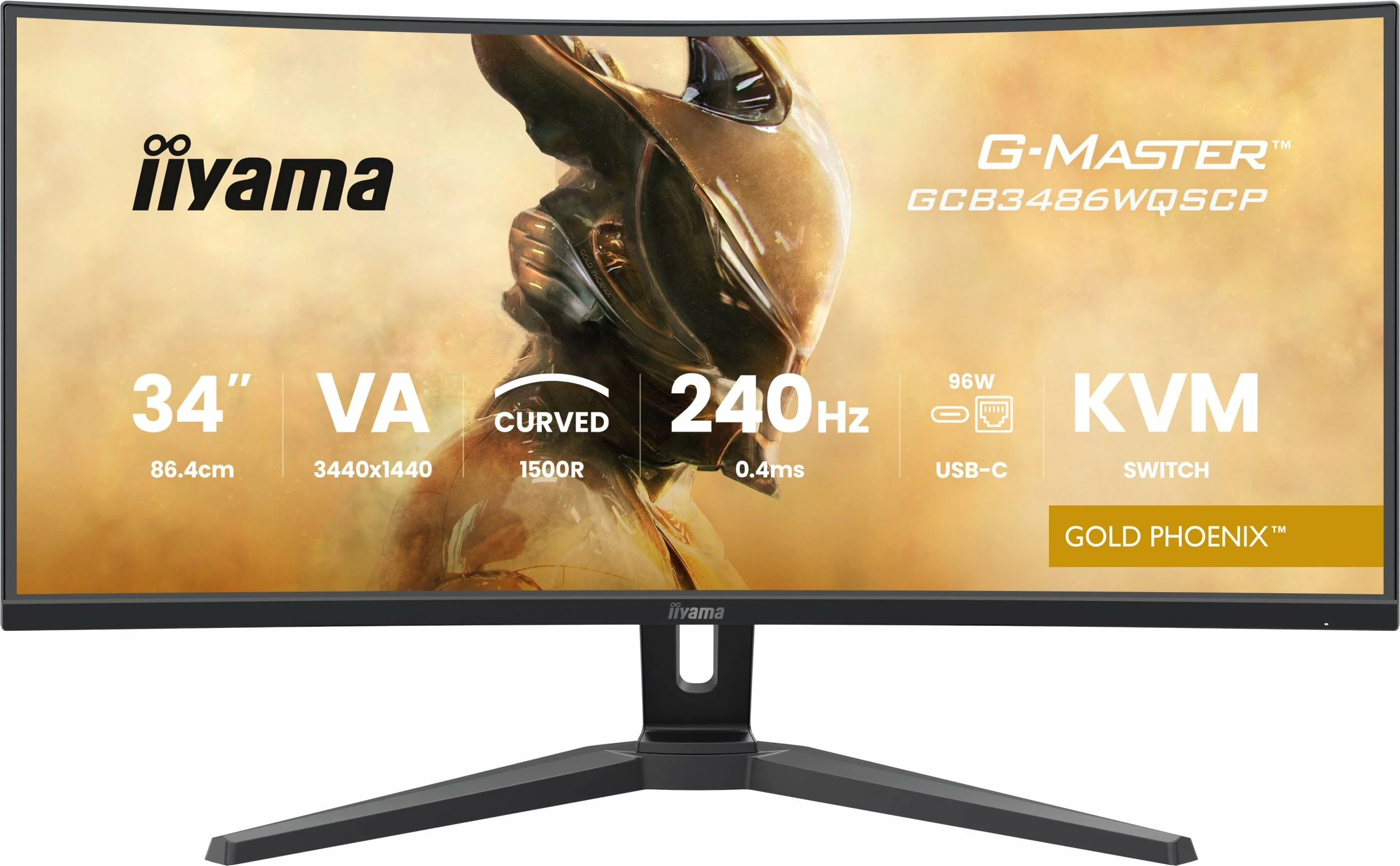 Monitor gaming iiyama G-Master GCB3486WQSCP-B1 Gold Phoenix 34\" UWQHD 240Hz curved VA me USB-C/KVM