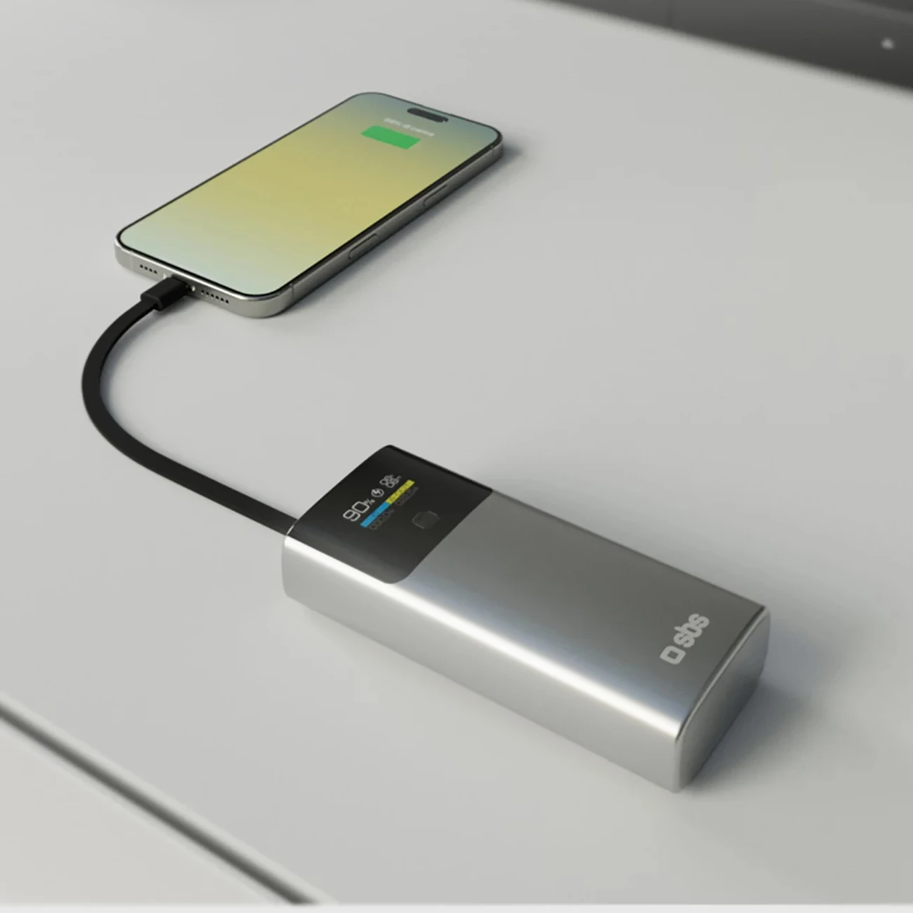 Powerbank SBS 10000mAh me LCD, PD 20W, USB-C kabllo e integrume, Gri