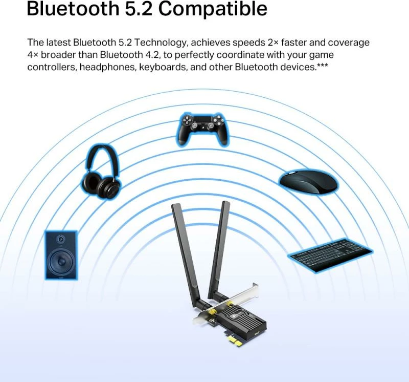 Adapter WLAN, TP-Link, Archer TX55E, PCIe me dy antena, e zezë