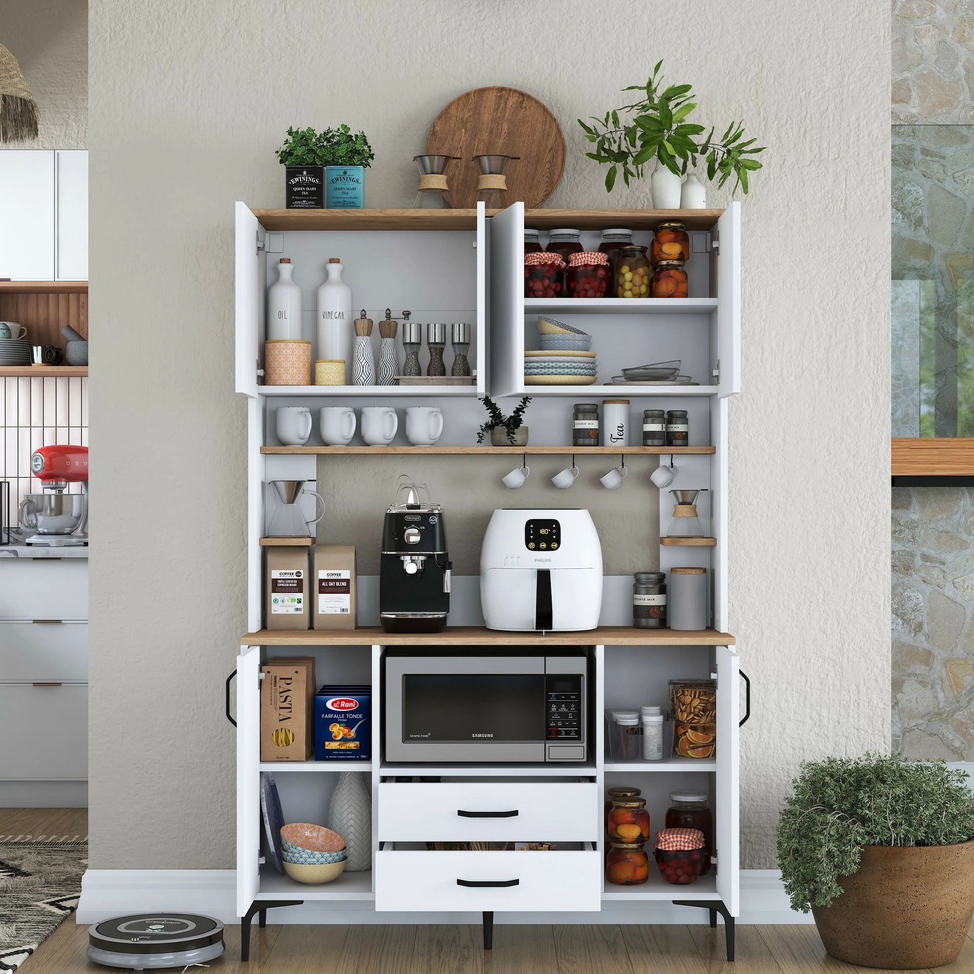 Dollap multifunksional Hanah Home, JE168 - 3257, ngjyrë e bardhë dhe arre