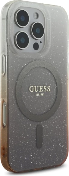 Mbështjellës Guess IML Glitter Gradient MagSafe për iPhone 16 Pro, Kafe