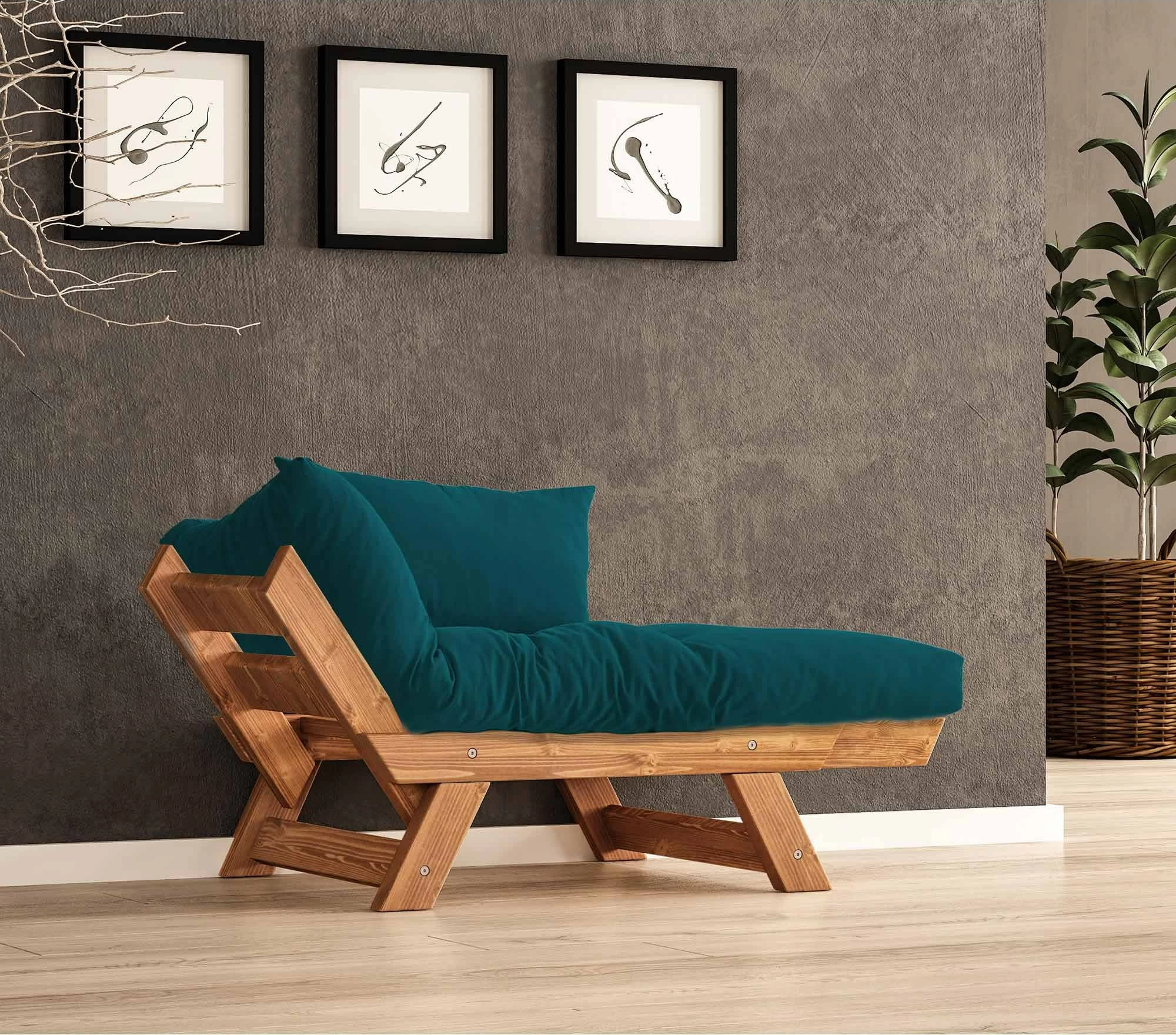 Karrige për kopsht një vend, Skye Decor, CPT8158-140, dru pishe, ngjyrë teak dhe jeshile petrol