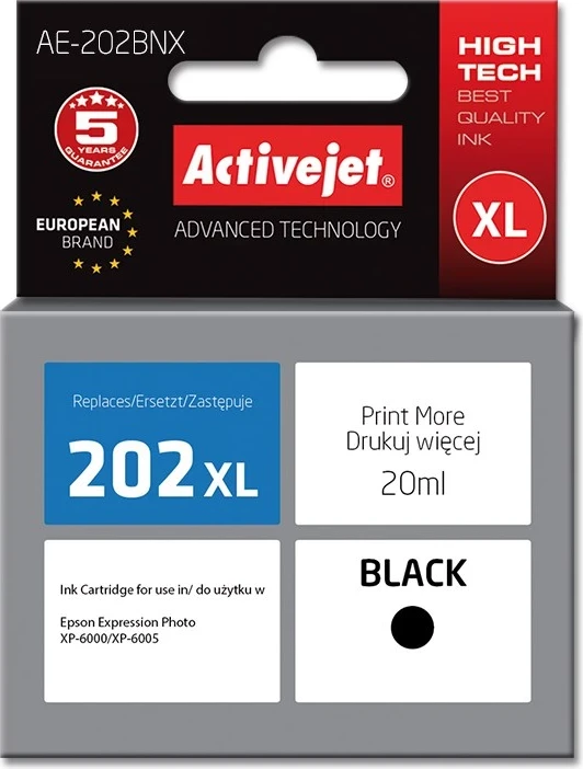 Ngjyrë zëvendësuese Activejet AE-202BNX ink, për printer Epson 202XL G14010, 20ml, e zezë