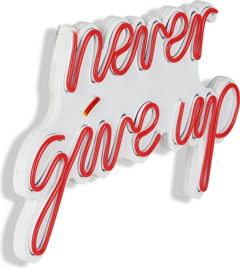 Dekor dritash LED plastike, 'never give up', ngjyrë e kuqe