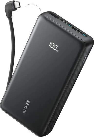 Powerbank Anker Zolo A110E 20000 mAh 22.5W me kabllo USB-C të integrume, e zezë