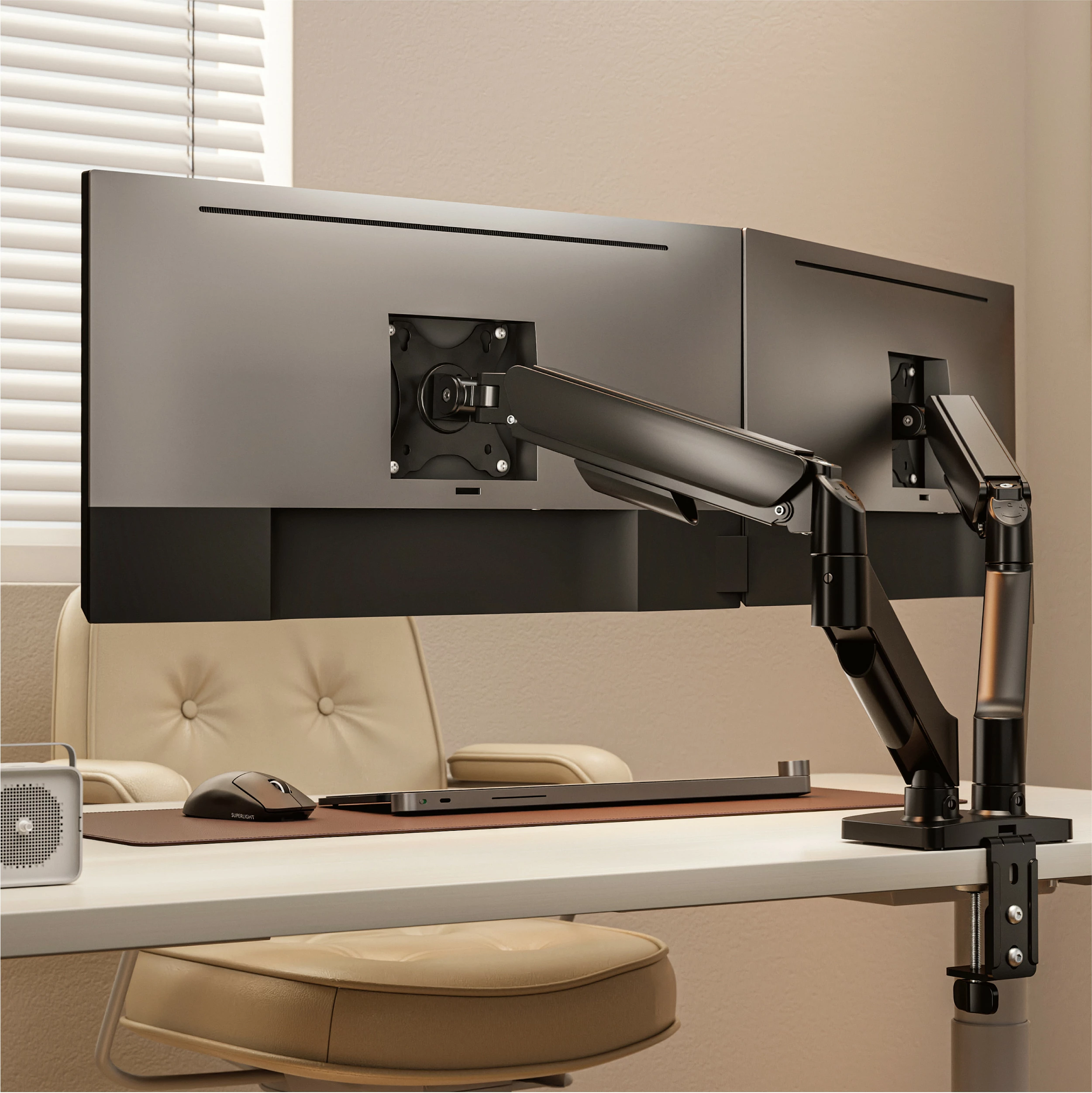 Mbajtëse monitori EQUIP, për tavolinë, 2x 17"-32", VESA 75x75/100x100, gas spring, e zezë