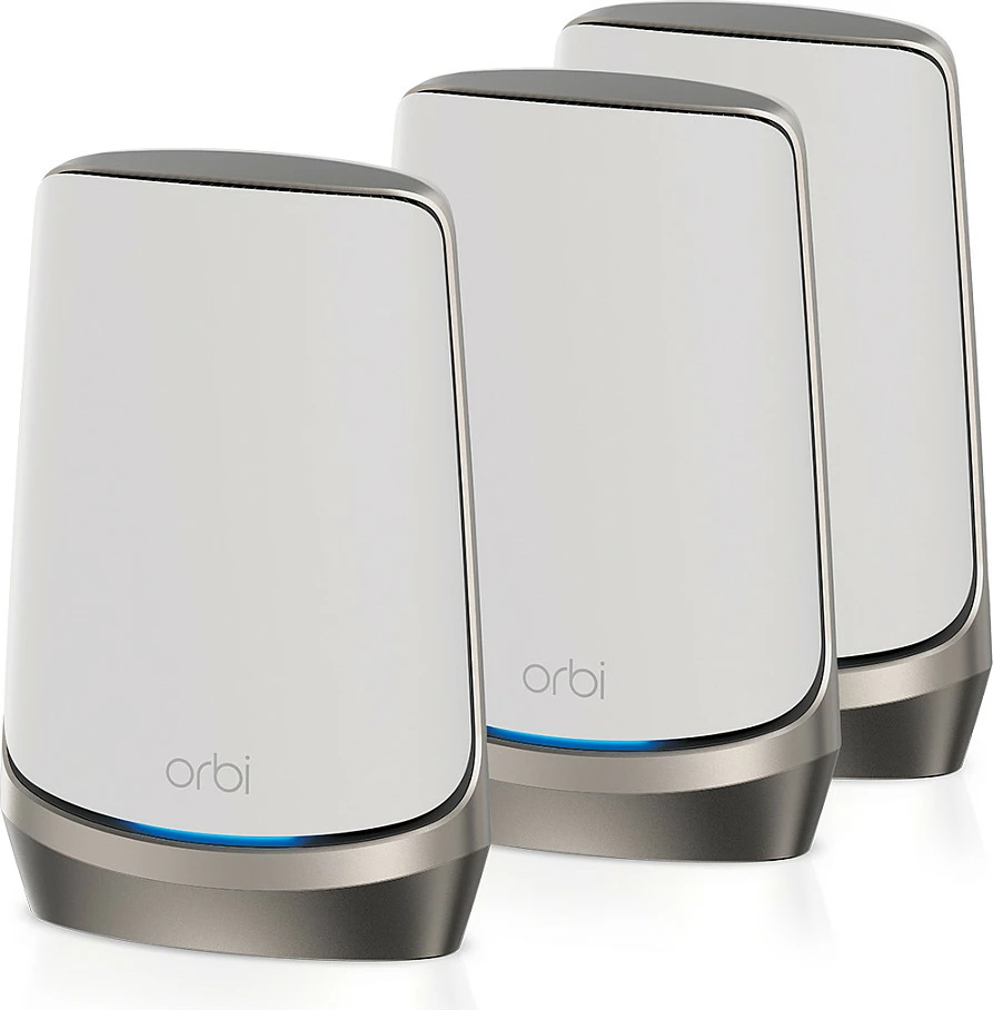 Sistem Mesh WiFi NETGEAR Orbi RBKE963 AXE11000, Wi‑Fi 6E Quad‑Band, 3 copë, Gri/Bardhë