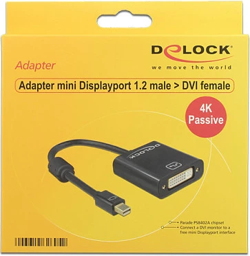 Adapter DeLOCK 62605 Mini DisplayPort në DVI-I, 0.2 m, 4K, i zi