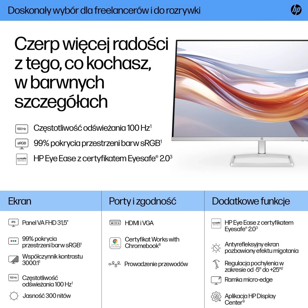 Monitor HP LED 31,5" 532sf, 100Hz, Argjendtë