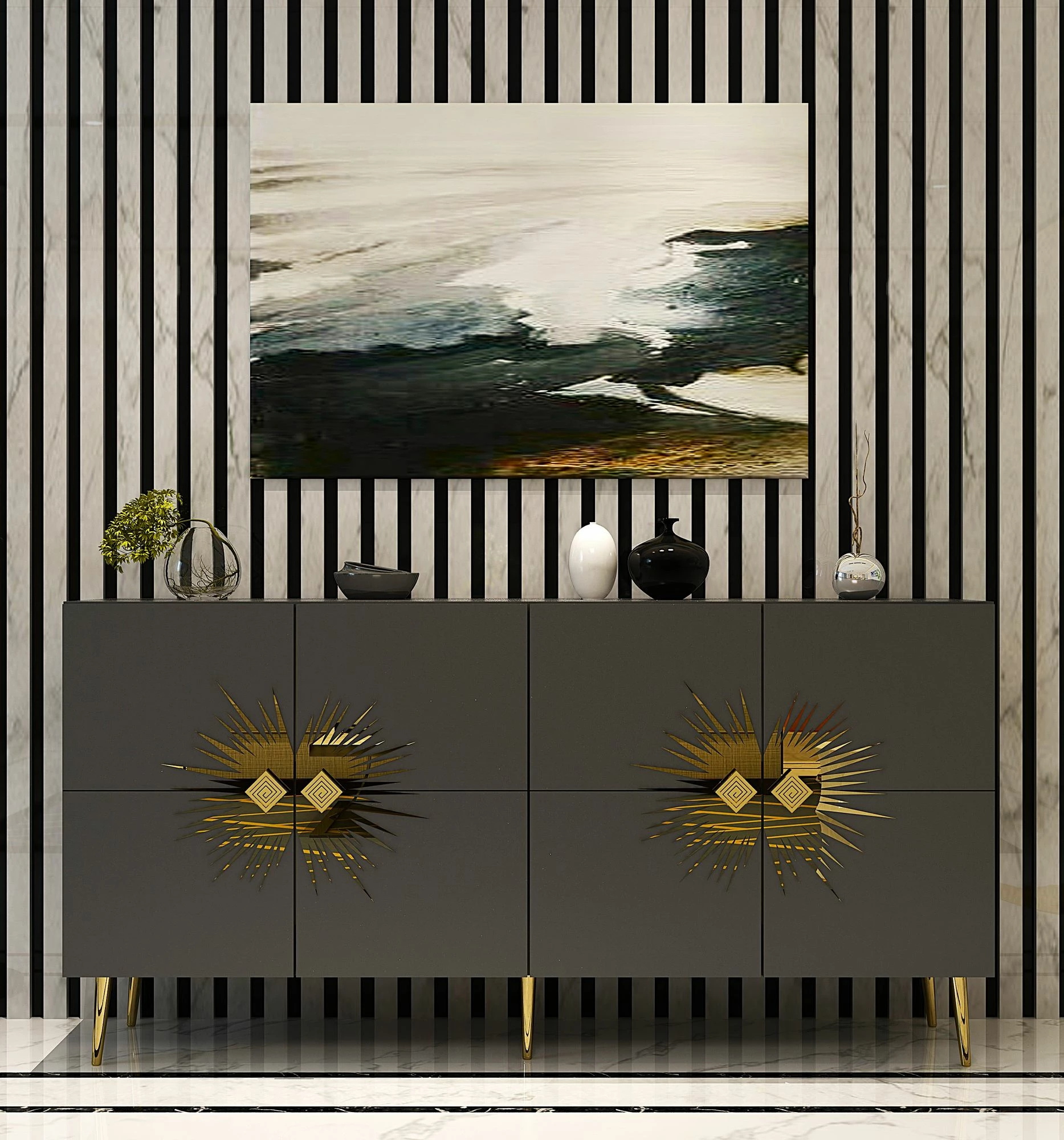 Konsol Skye Decor, ngjyrë antracit dhe ari, Nida KB150