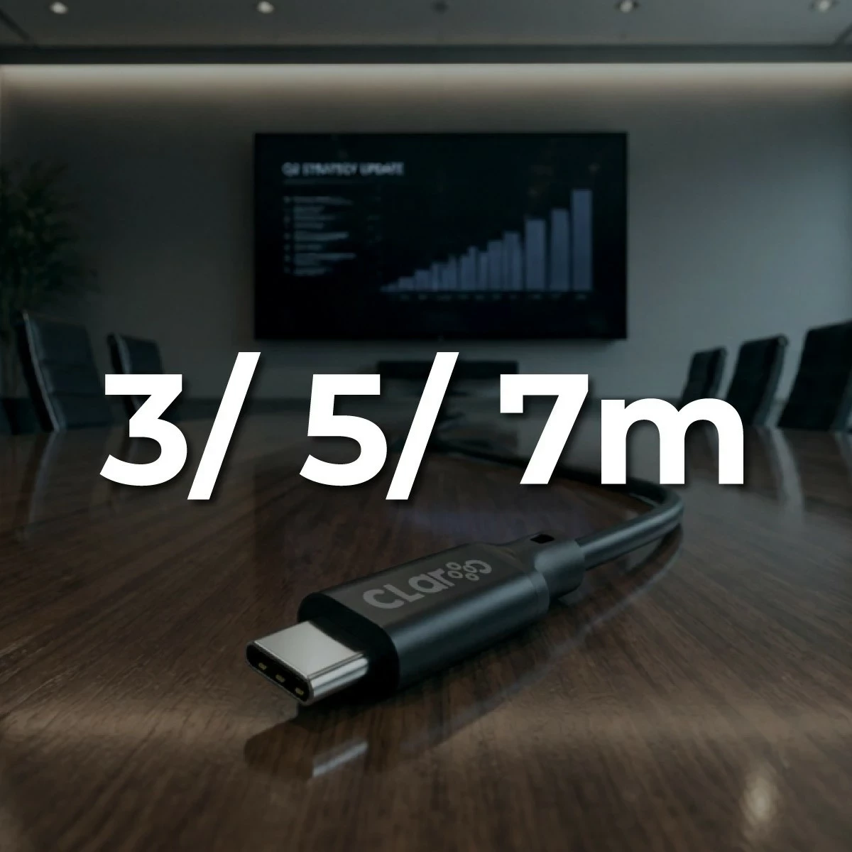 Kabllo USB-C Claroc, 3 m, 4K@60Hz, 100W PD, 20 Gbps, e zezë