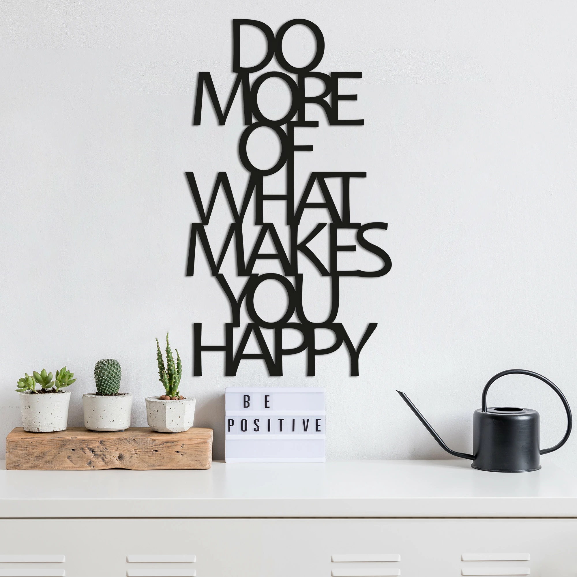 Aksesor dekorativ metalik për mur, Wallity, Do More Of What Makes You Happy, ngjyrë e zezë, 41x70cm