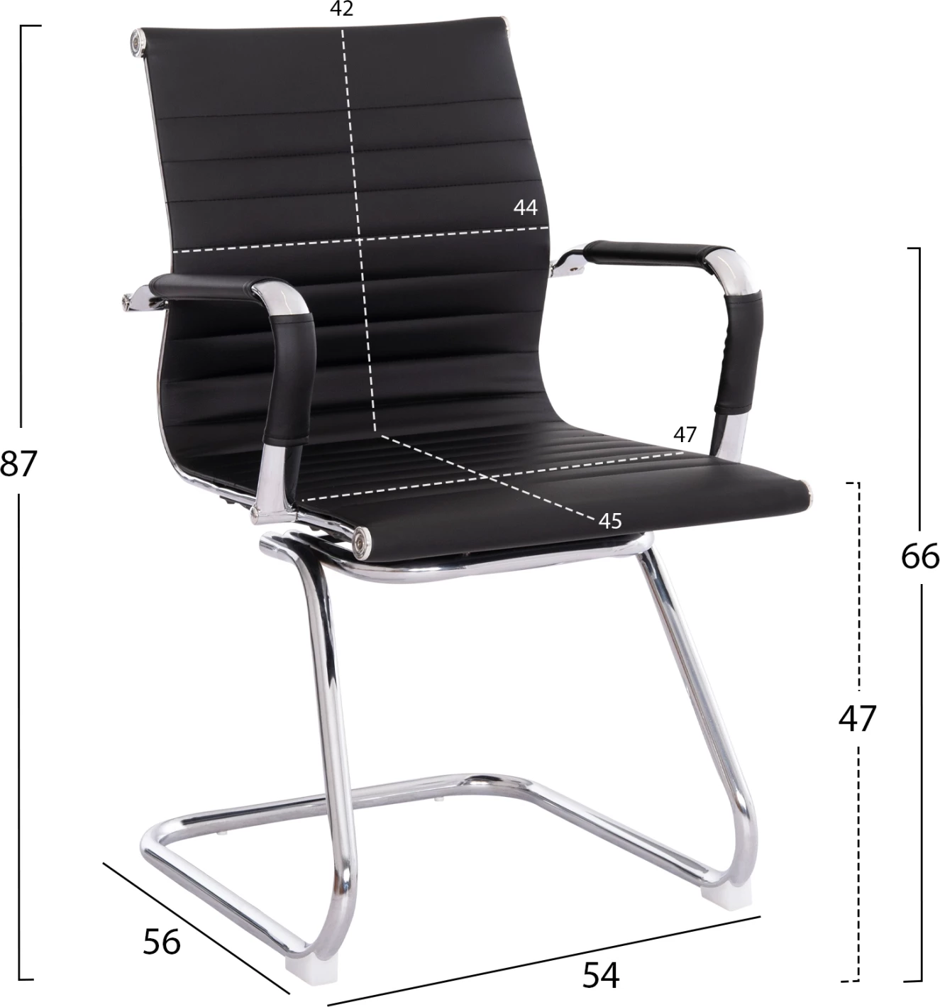 Karrige për konferencë BOSS FH1023.31 me krahë, ngjyrë e zezë PU, këmbë metalike kromi, 54x56x87H cm, set prej 2 copë