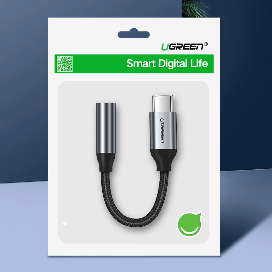 Adapter për kufje Ugreen 30632, USB-C në 3.5mm mini jack, 10cm, Gri