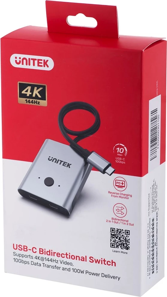 Switch UNITEK dy-drejtimësh USB-C, 2 në 1, 4K, i zi