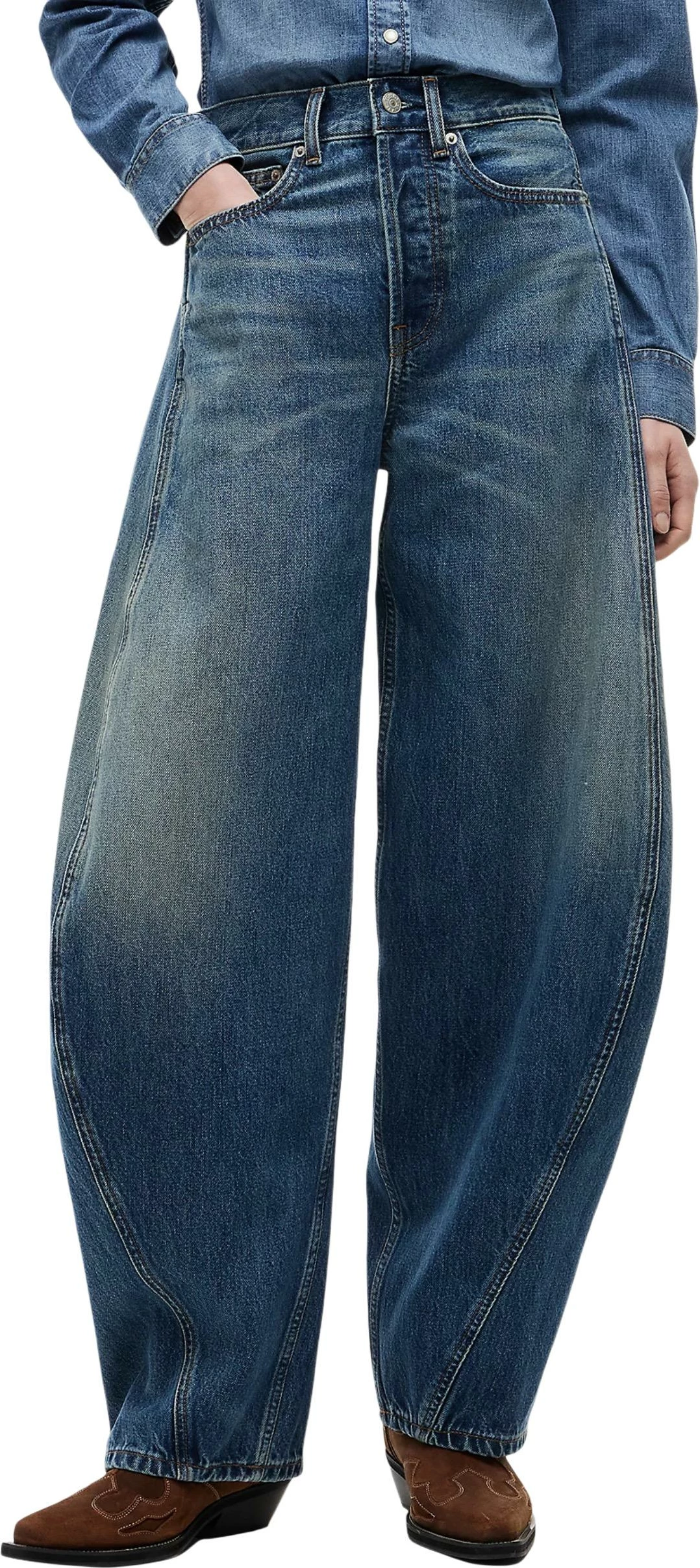 Xhinse për femra Tommy Hilfiger Jeans Ella Mid Barrel DW0DW23098, denim blu